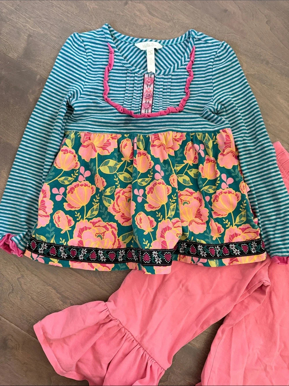 Matilda Jane Teal Stripe & Pink Floral Two-Piece Outfit